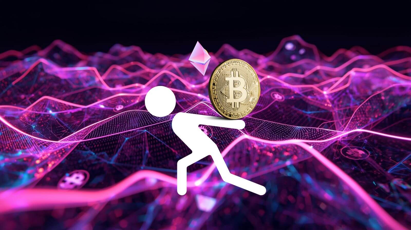 “Stylized graphic showing a cartoon figure holding a large gold-colored coin over a digital, neon-purple background — symbolizing debt tokenization and blockchain financial innovation.
